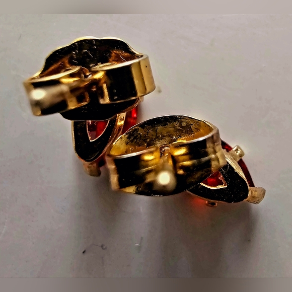 Marquis cut faux ruby red and gold stud  earrings, holiday, formal, minimalist - Picture 7 of 10